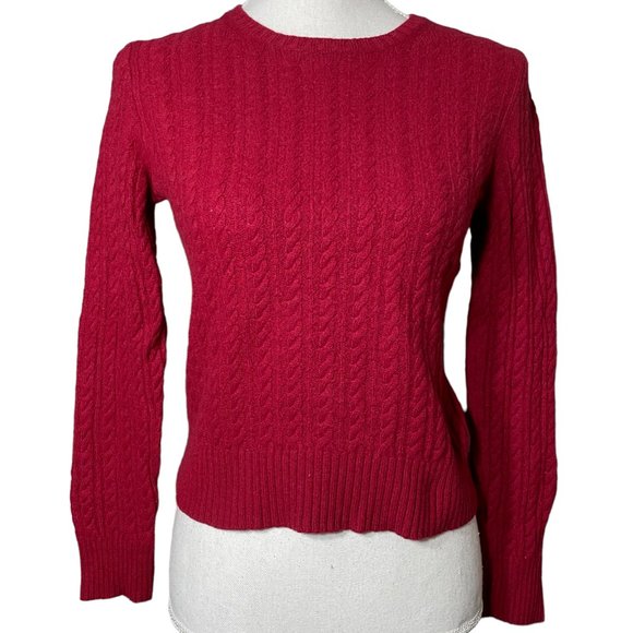 Wool Cashmere Cable Knit Sweater EUC M Women Angora Burgundy Viscose Red - Picture 1 of 16